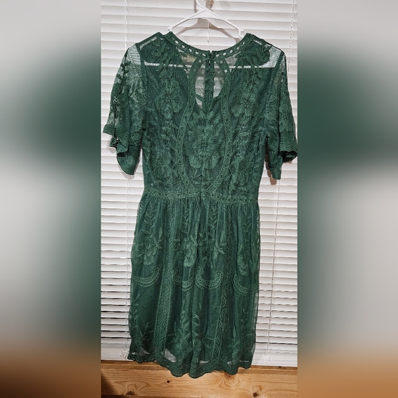 Altar'd State Forest Green Lace Cocktail Dress Sheer Mini Short Sleeve Size M - Picture 4 of 7